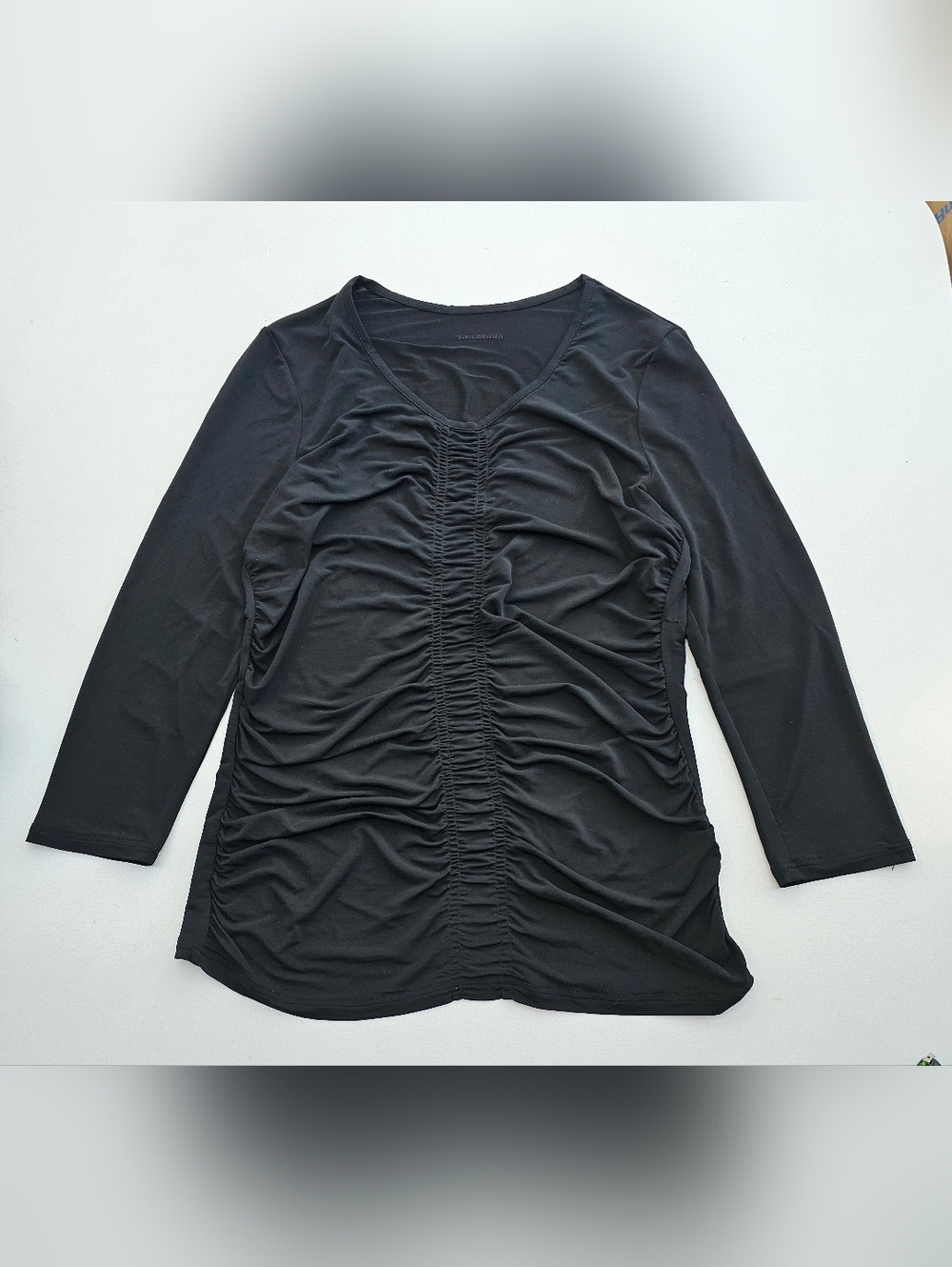 Burberry Black Viscose Ruched 3/4 Sleeve Top